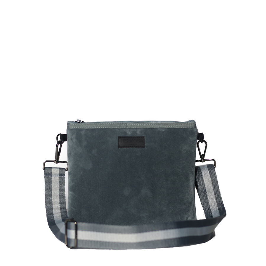 Smokey Grey Velvet Messenger Bag